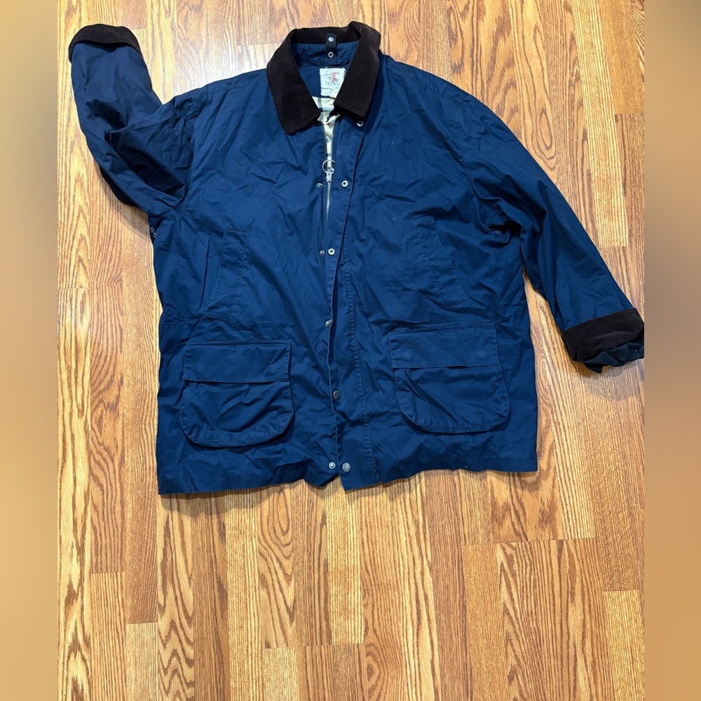 Brook’s Bros. Men's Navy‎ Blue Barn Jacket w/brown Cord sleeves and collar XXL
